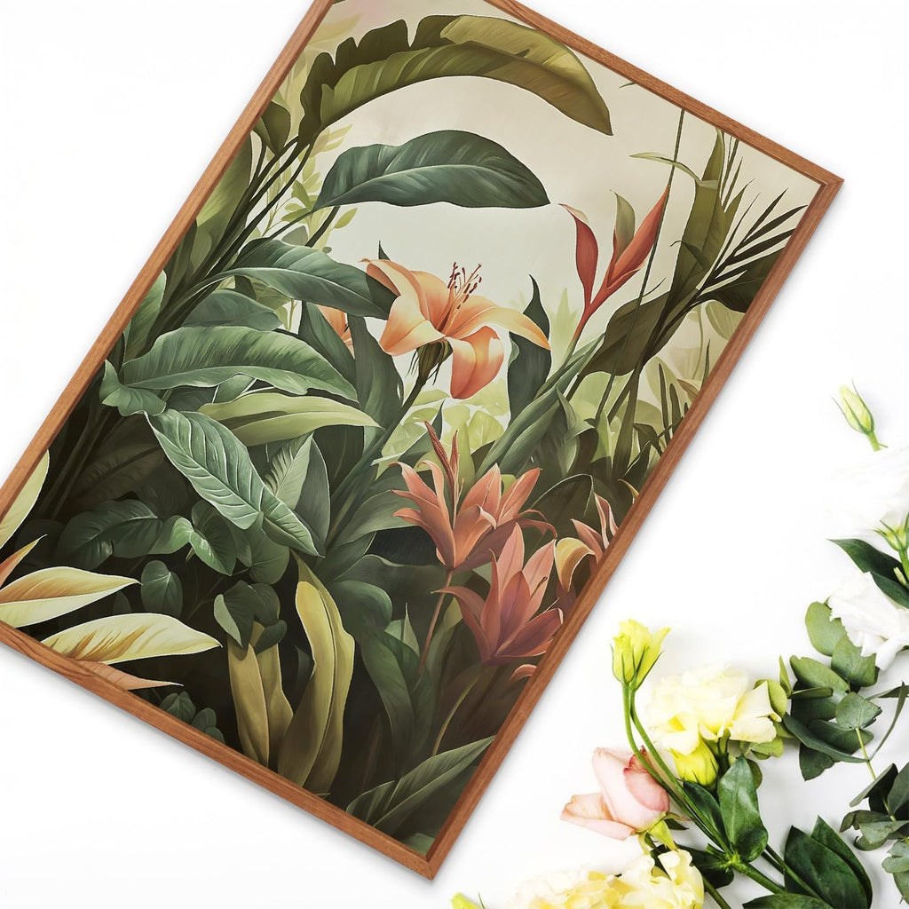 HLNIUC Boho Tropical Leaves Framed Canvas Wall Art,Abstract Flower Wall Decor Set of 3(24'x36')Modern Green Plant Banana Leaf Art Print,Tropical Botanical Jungle Painting for Living Room Bedroom Office
