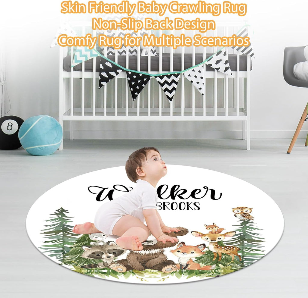 Custom Baby Crib Bedding Set - 5 Piece Nursery Crib Set Woodland Animals Design - Personalized Name Blanket with Dotted Backing, Crib Sheet, Changing Pad Cover, Pillow Cover, Rug for Newborns Color01
