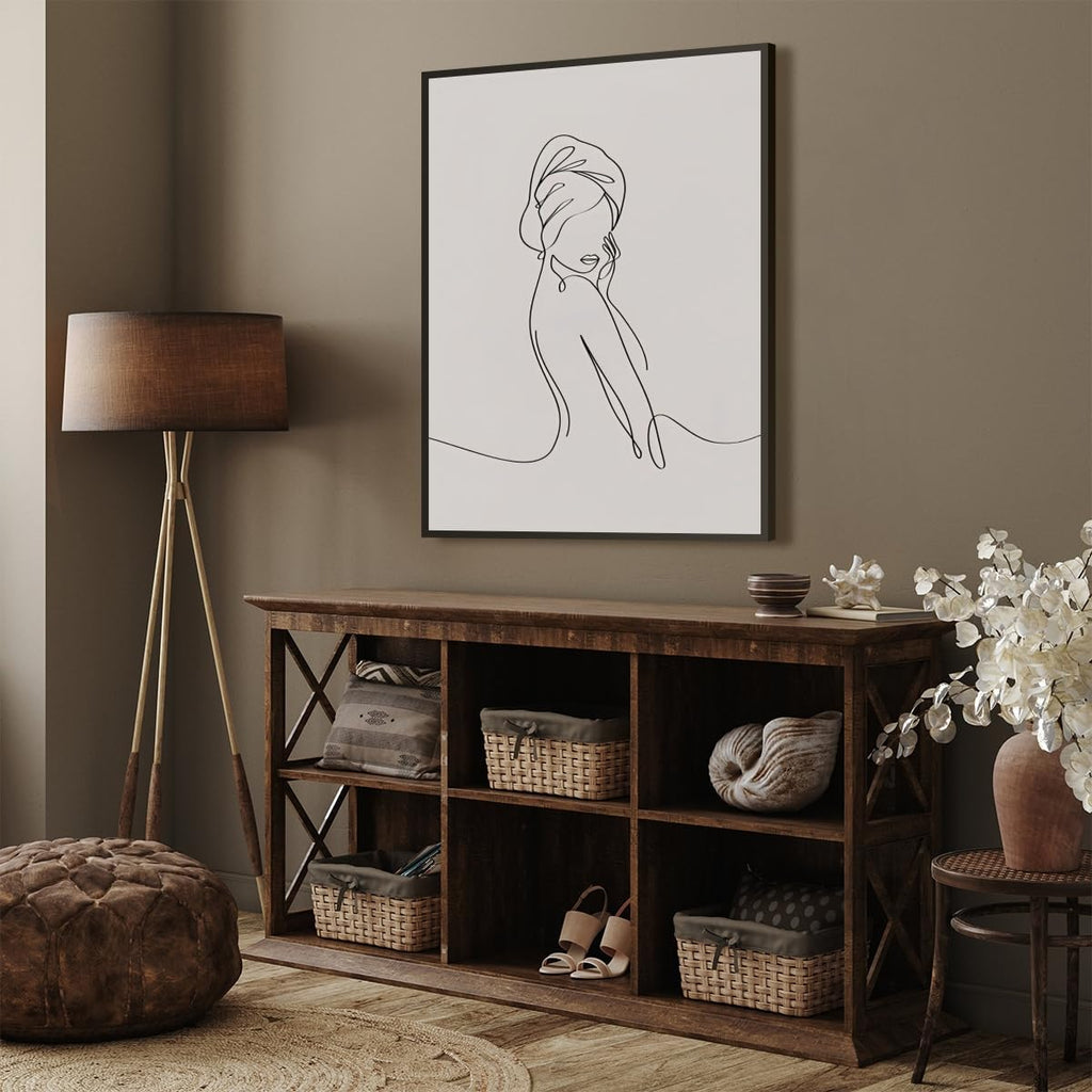 Trendy Female Sketch Wall Art Elegant Home Artwork Decor Minimalist Black and White Body Line Painting Poster Abstract Canvas Print Wall Decor for Bedroom Washroom Bathroom black framed20x30inch