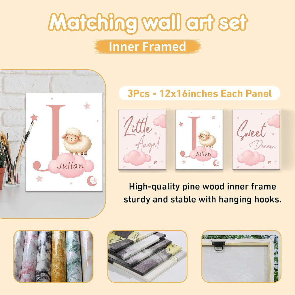 Terwex 5 Piece Customized Crib Bedding Set for Baby Girls - Custom Name Baby Crib Pink Sheep Nursery Bedding Set with Soft Blanket, Fitted Sheet, Rug, Personalized Gifts for Toddler, Newborn, Infant
