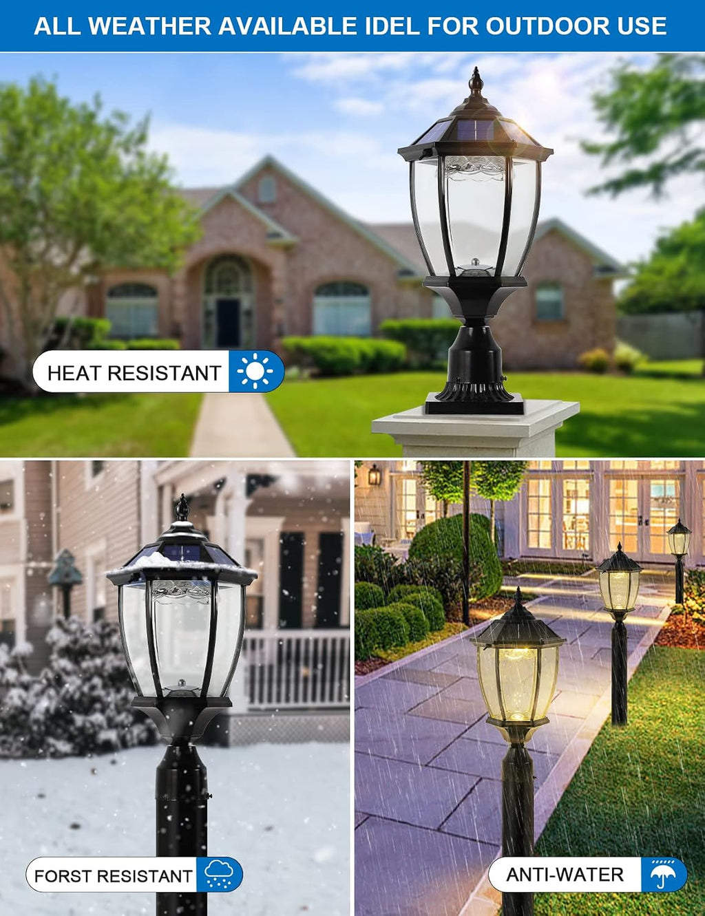 Solar Outdoor Lamp Post Light with Dusk to Dawn Photocell, Waterproof Oil-Rubbed Black Pillar Light with Clear Glass, Aluminum Solar Pole Lamp with Pier Mount for Porch, Yard. Pathway