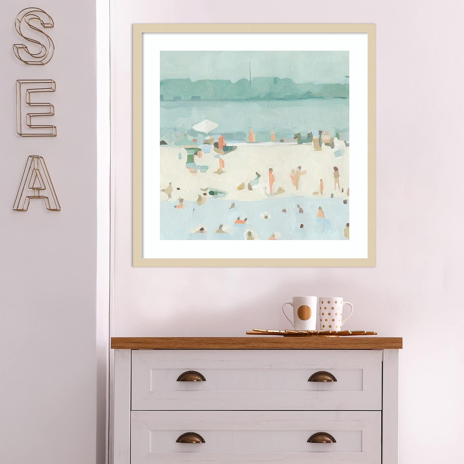 Amanti Art Framed Wall Art Print 25x25 Sea Glass Sandbar I by Emma Scarvey, Abstract Wall Art, Coastal Decor, Medium Poster Painting Artwork for Living Room, Bedroom, Bathroom, Kitchen, Office or