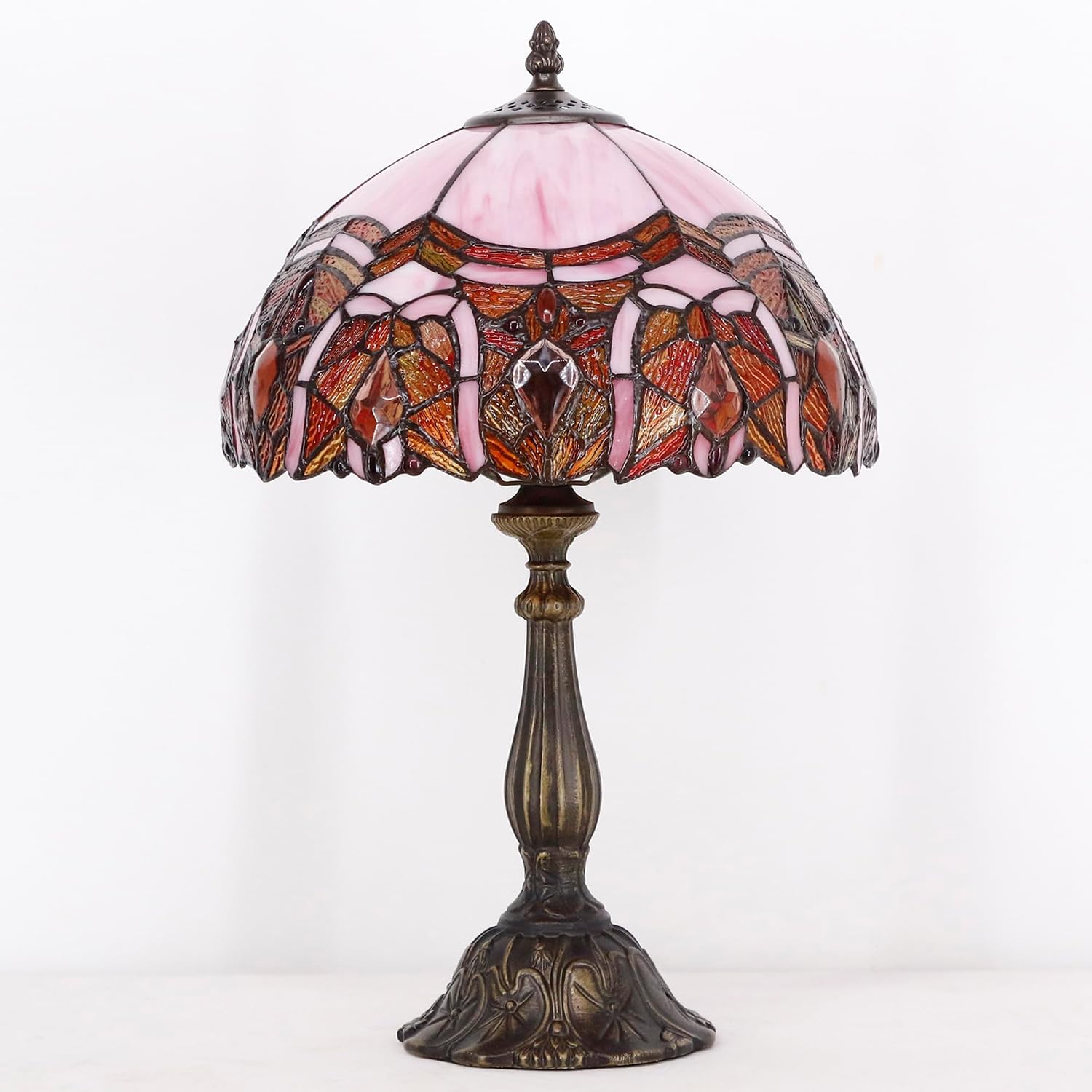 Tiffany Lamp Touch Control Table Lamp Pink Stained Glass Desk Lamp 12X12X19 Inches Jewelry Style Reading Light