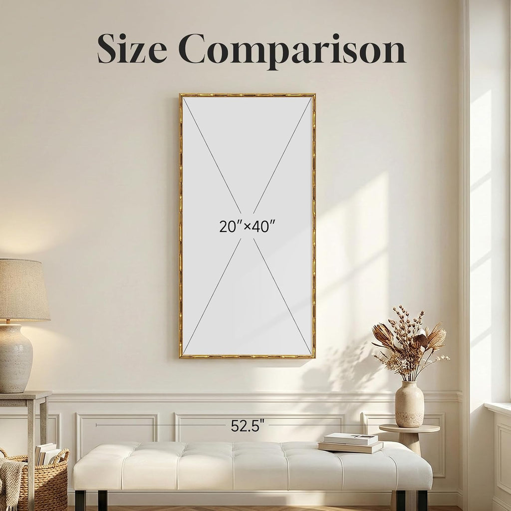 Vintage Gold Framed Chinoiserie Wall Art for Living Room, Vertical Retro Neutral Floral Bird Artwork for Walls, Canvas Print with Bamboo-Style Framed for Bedroom Dining Room Wall Decor, 20x40 Inch