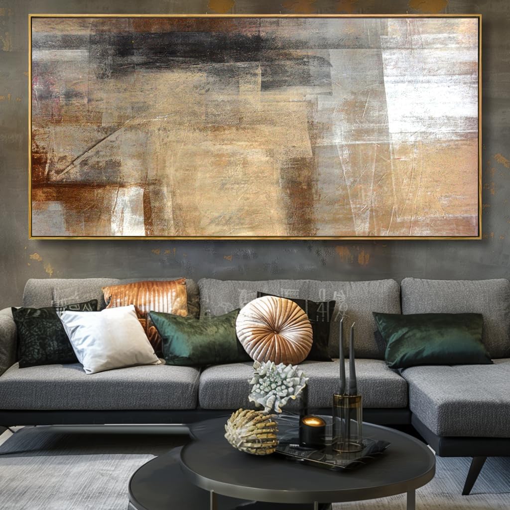 Wall Art Abstract Wall Decor Yellow Black Ink Canvas Painting Modern Artwork for Living Room Bedroom Dining Room Home Office Decor 30'x60' with Framed