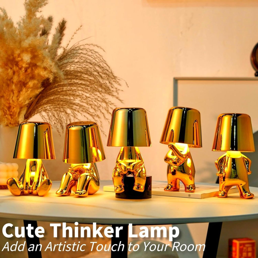 Thinker Lamp Collection, Gold Bedside Touch Table Lamp Cute Desk Decor Cordless Rechargeable Nightstand Night Light with Dimmable Brightness for Home, Office, Bedroom (5 Pack)