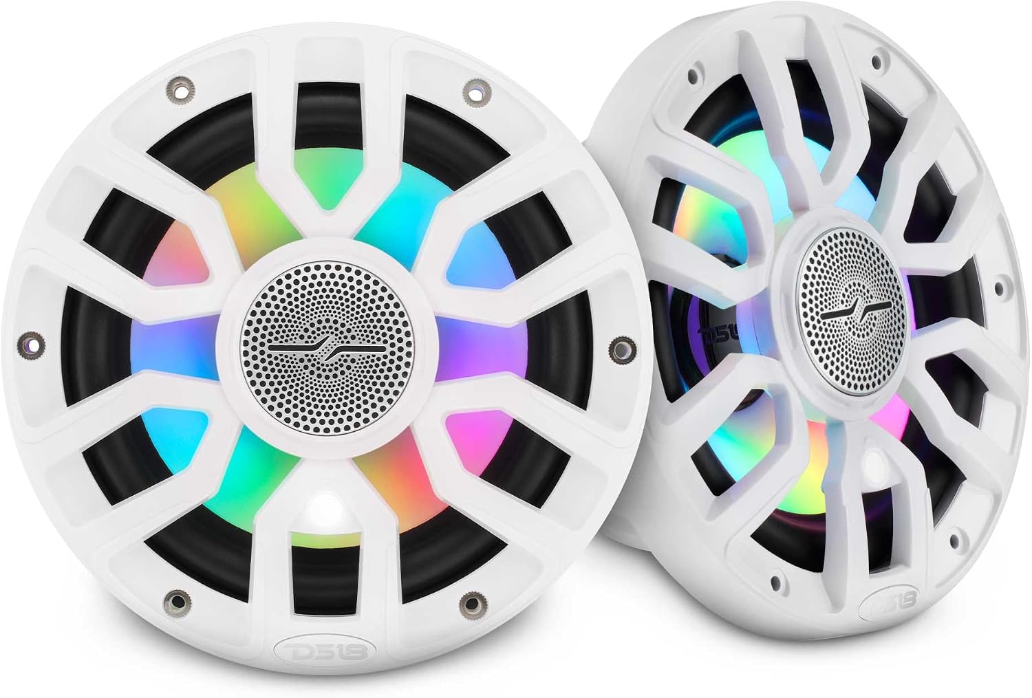 DS18 NXL-IQ7.7/WH 7.7' Marine Coaxial Speakers with Digital LED Lights and Deck Light, Bullet Tweeter, 175W RMS, IP65 Waterproof, High Sensitivity 96dB, Marine Audio for Boats & Powersports - Pair