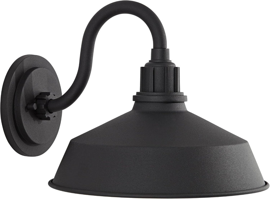 Franklin Iron Works Arnett Rustic Urban Barn Outdoor Wall Light Fixture Smooth Black Aluminum 10 1/2' Gooseneck Arm for Exterior House Porch Patio Outside Deck Garage Yard Front Door Garden Home