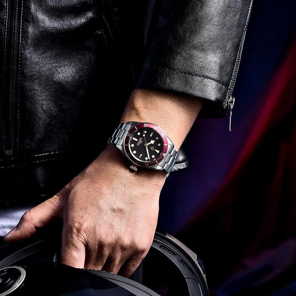 HaiQin Pagani Design 1671 V2 Classic Men's Automatic Watches Japanese NH35A Self-Winding Movement 100M Waterproof Mechanical Watch, Stainless Steel Aluminum Bezel Fashion Business Luminous Watch Date