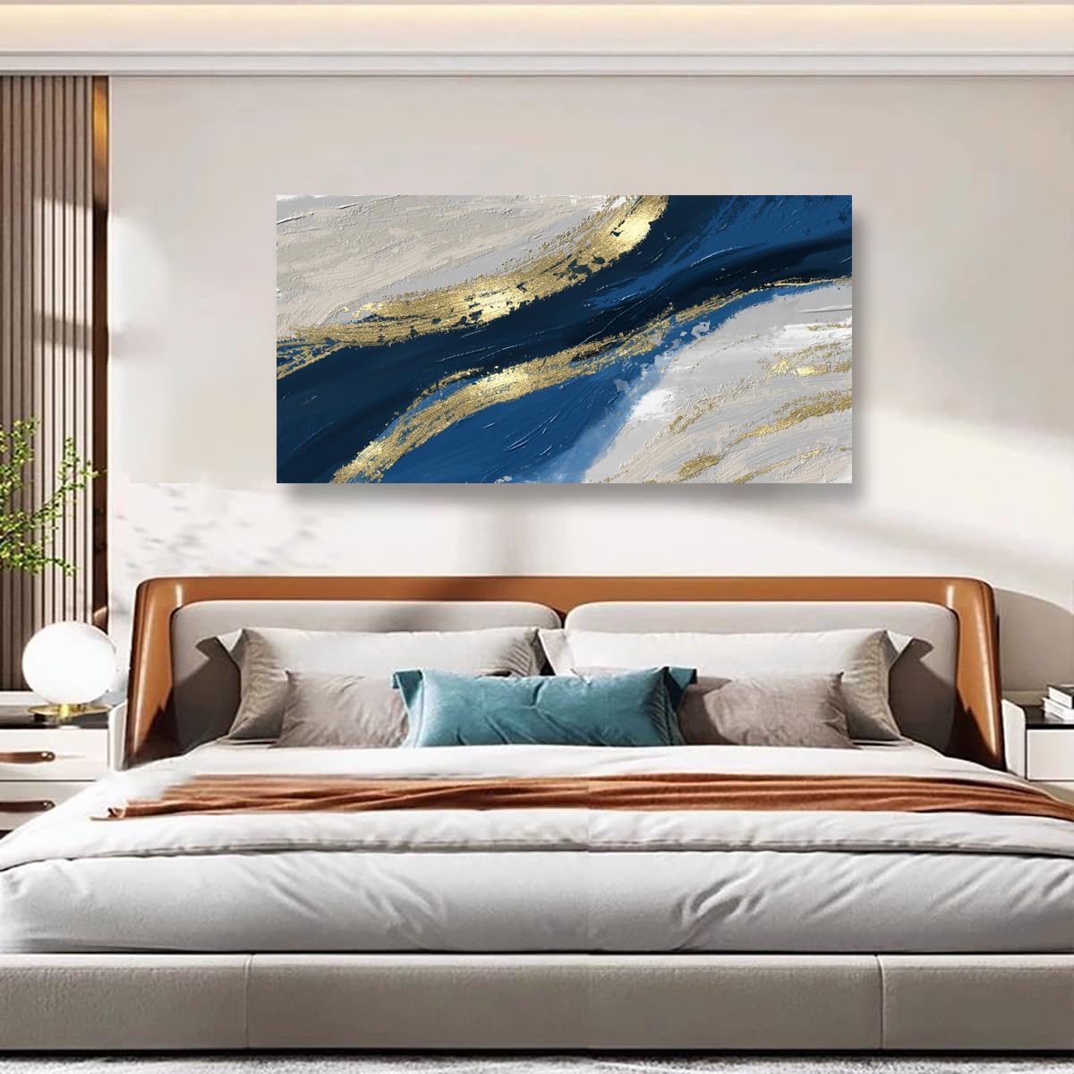 Abstract Canvas Wall Art for Living room Office Bedroom Golden Blue Wall Art Print Oil Paintings Modern Abstract River Texture Pictures Wall Decor Artwork Waterproof Ready to Hang - 70in * 35inch