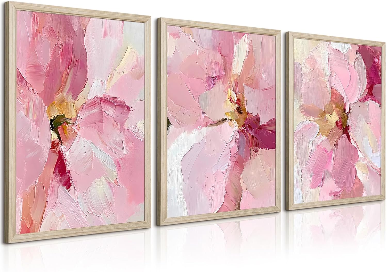 Abstract Floral Wall Art Pink Flower Canvas Pictures Modern Wall Decor Blush Pastel Pink Prints Peony Painting Minimalist Poster Botanical Artwork for Bedroom Living Room 24x36x3 Inch Wood Framed