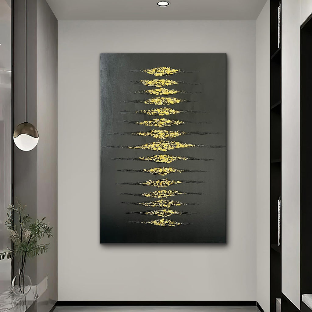 Creespi Hand-Painted Abstract Black and Gold Textured Wall Art 30x45 inch,Large Minimalist 3D Thick Texture Oil Painting on Canvas for Home Wall Decoration