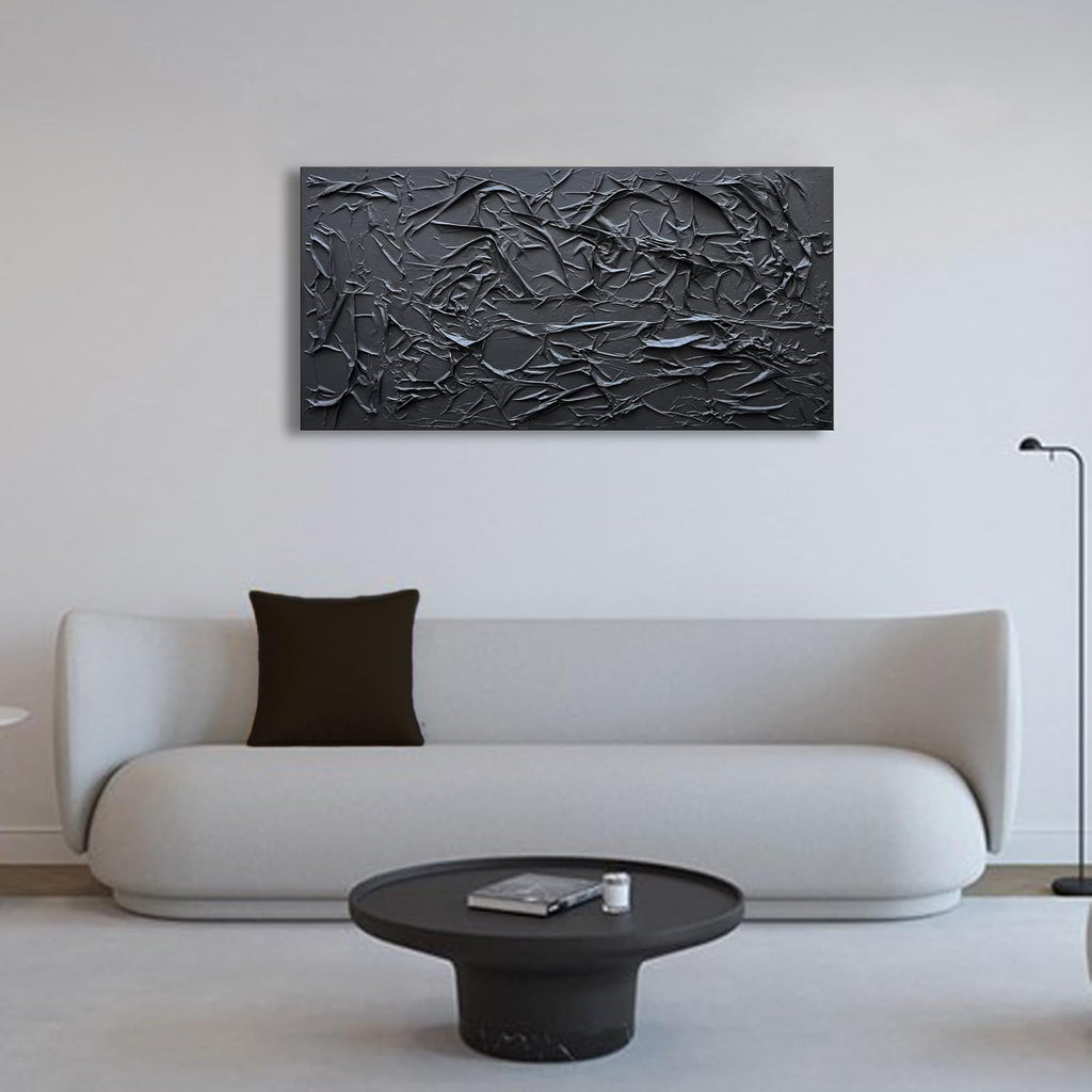 NANKAI Art Hand-Painted Thick Texture Black Minimalist Oil Painting 24x48 Inch Office Corridor Living Room Wall Decorative Art Painting