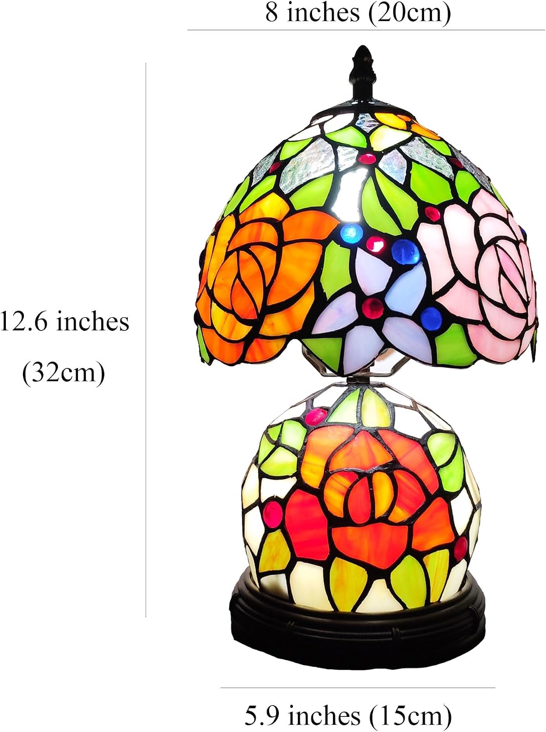 Tiffany Table Lamp Small Yellow Pink Roses Stained Glass Lamp Mother-Daughter Style Desk Reading Light with 2 LED Bulbs for Bedroom Living Room Office Decor