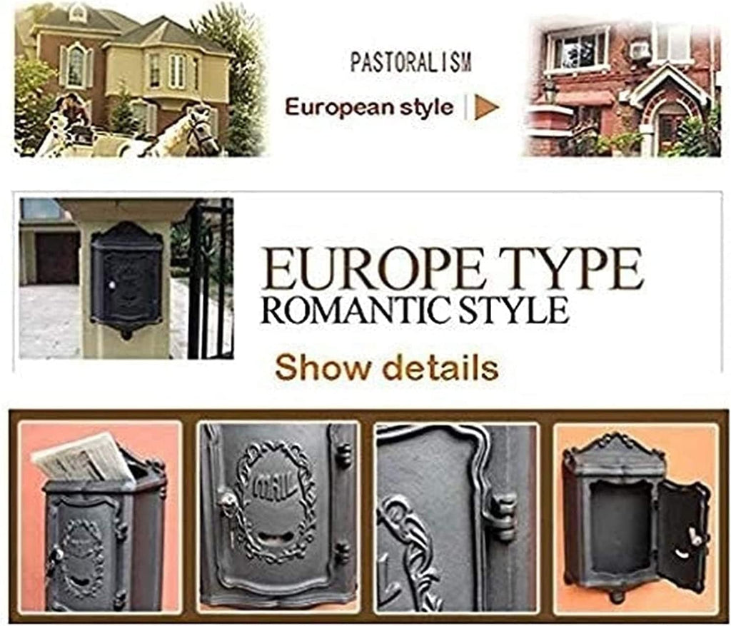 Suggestion Box Donation and Ballot Box Outside Aluminum Wall Mount Post Box European Style Mailbox Secure Mailbox Letterbox Outdoor Retro Vintage Mailboxes Mail Drop & Collection Boxes ( Color : A )