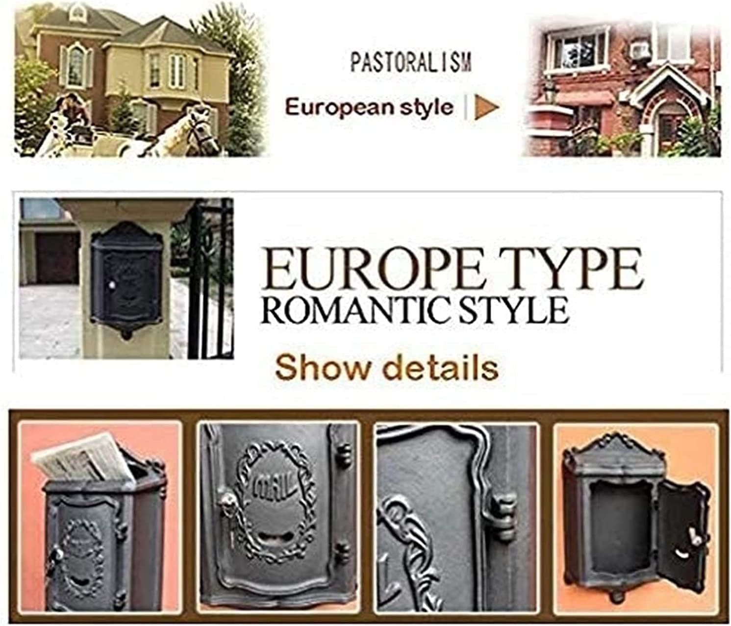 Suggestion Box Donation and Ballot Box Outside Aluminum Wall Mount Post Box European Style Mailbox Secure Mailbox Letterbox Outdoor Retro Vintage Mailboxes Mail Drop & Collection Boxes ( Color : A )