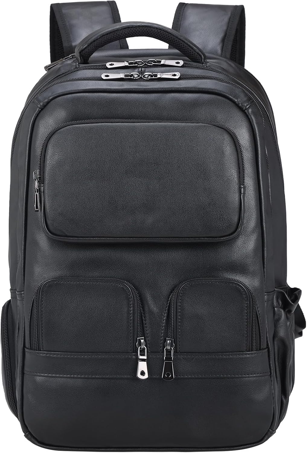 Masa Kawa Black Genuine Leather 17' Laptop Backpack for Men Large Summer Business Travel Rucksack Bag Overnight Daypack