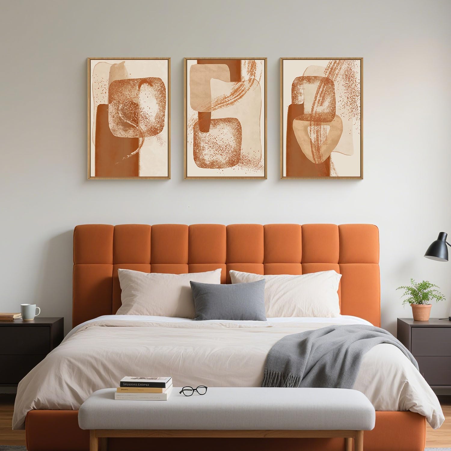Celestdeco Large Neutral Abstract Orange Framed Canvas Wall Art Set,Modern Minimalist Block Wall Decor,Boho Beige Brown Geometric Artwork for Living Room,Bedroom,Dining Room,Office-24 x36 x3