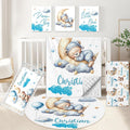 KAINSY Personalized Crib Set, 5 Pcs Custom Baby Crib Set with Name, Blue Moon Bear Baby Bedding Set for Boys Girls, Double Layer Nursery Bedding Set, Toddlers Infants New Parents Gift