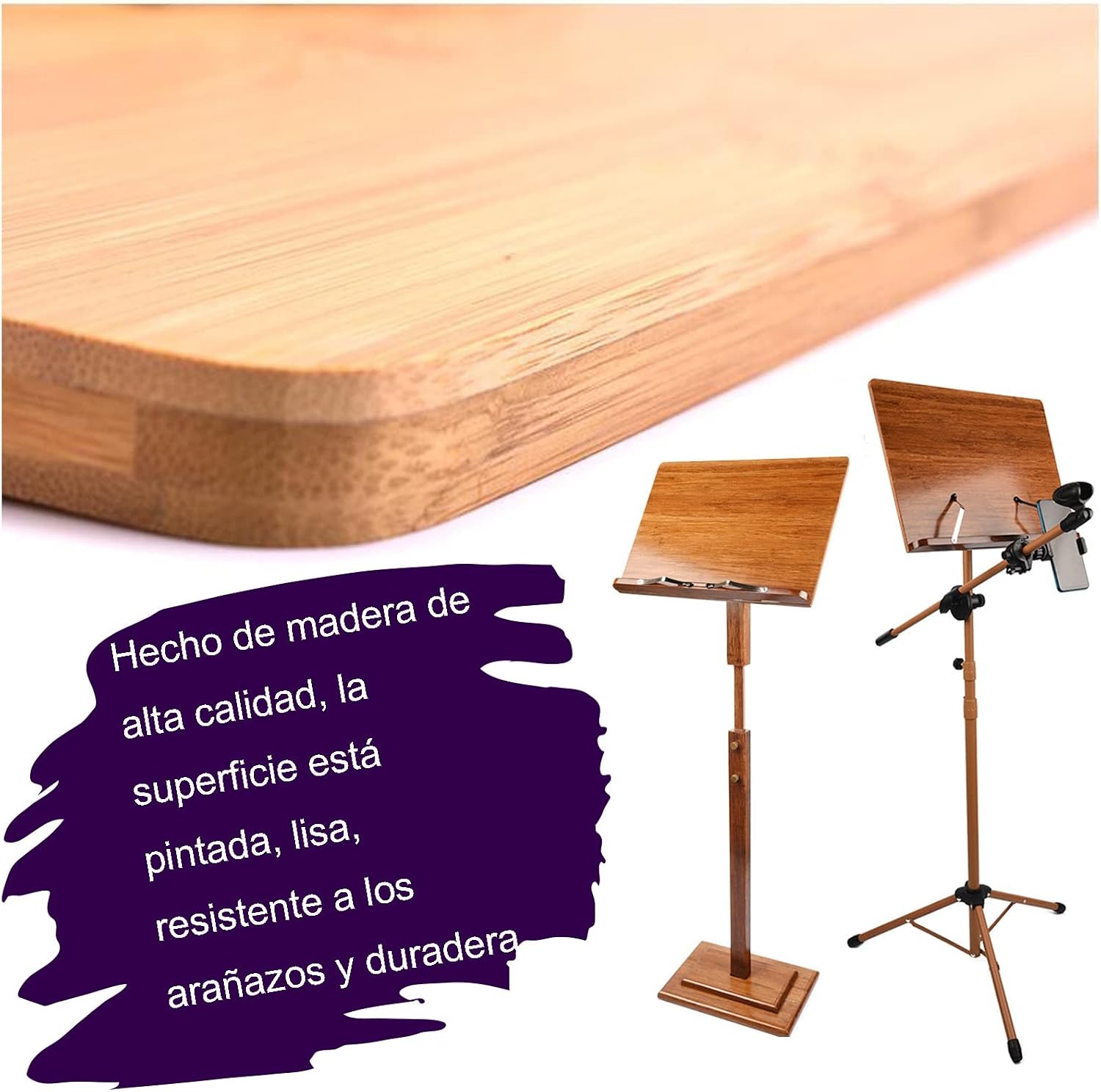 Sheet Music Stand with Violin Hanger, Conductor Music Stand, Scientific Structural Design, The Height Can Be Lifted Freely, Foldable Music Stand for (Wood 17cm*45cm*75cm)