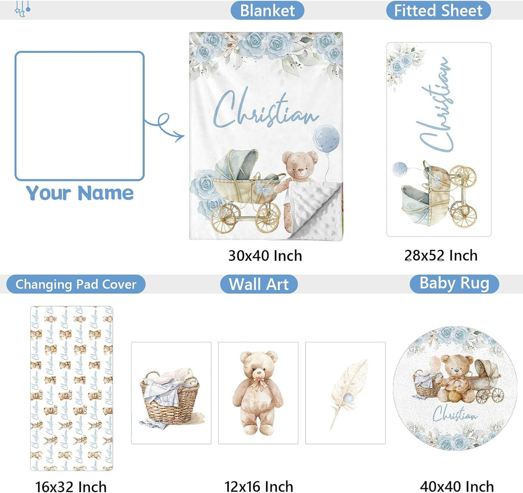 KAINSY Custom Crib Bedding Set 5 Piece for Girls Boys – Personalized Brown Bear Theme, Newborn Sleep Set, Nursery Decor, Toddler Room Essentials, Baby Room Accessories, Baby Gift