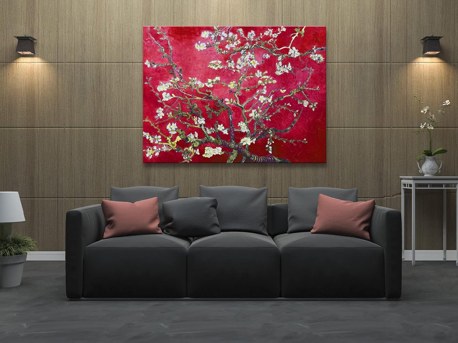 Wieco Art Extra Large Red Almond Blossom Tree Vincent Van Gogh Paintings Reproduction Canvas Prints Wall Art for Home Decor and Wall Decor Classical Flowers Pictures Artwork