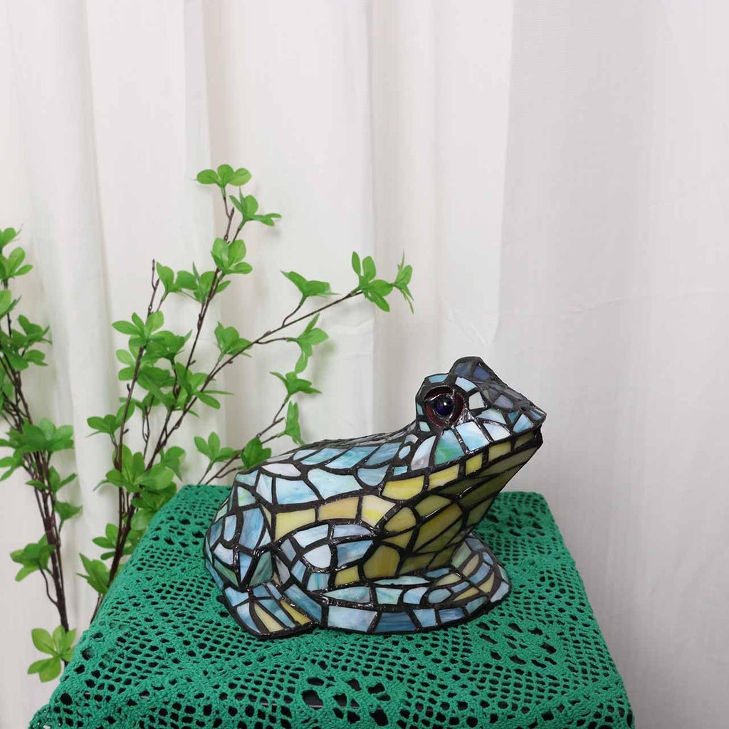 Bieye L10829 Frog Table Lamp Tiffany Style Stained Glass Accent Night Light for Home Décor Nursery Bedside (Multi-Colored)