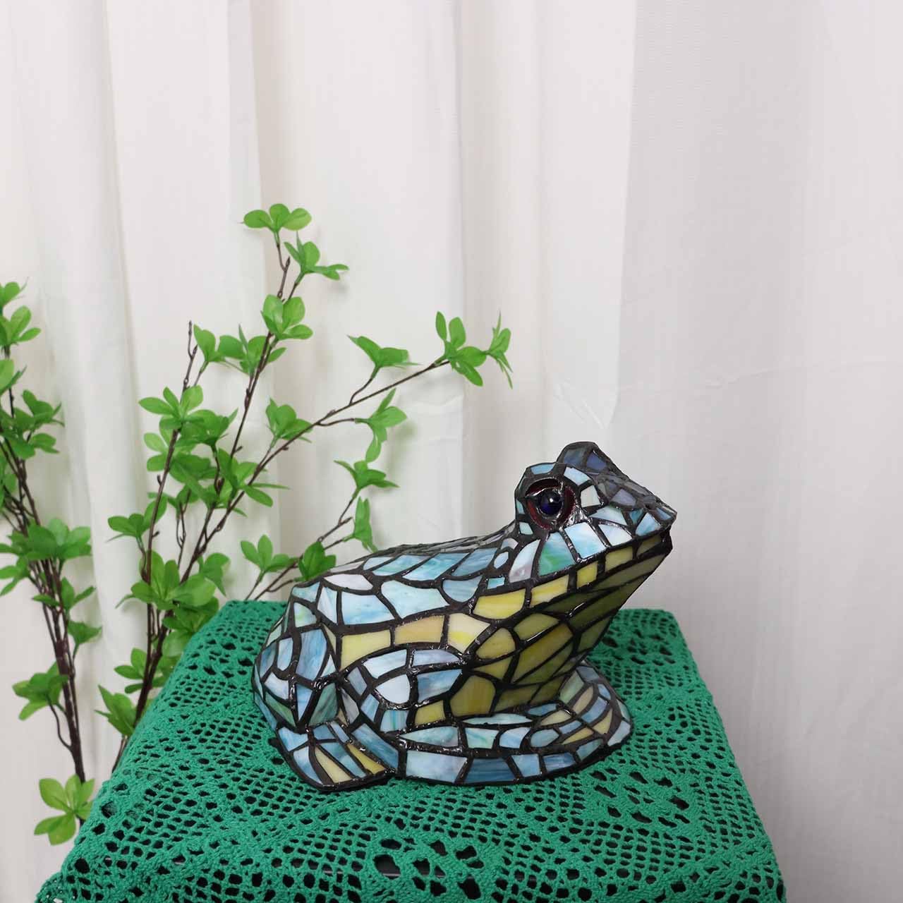 Bieye L10829 Frog Table Lamp Tiffany Style Stained Glass Accent Night Light for Home Décor Nursery Bedside (Multi-Colored)