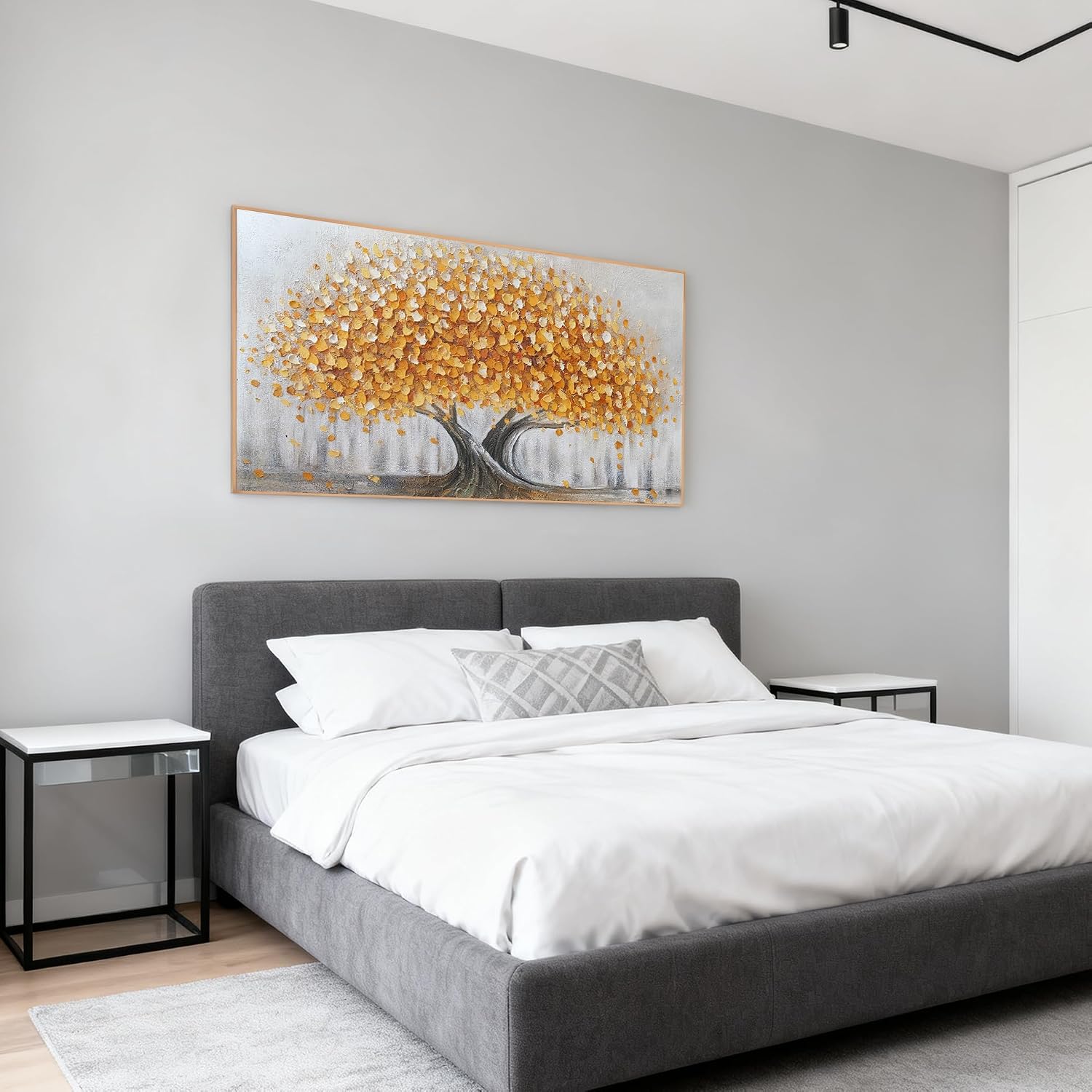 Gold Tree of Life Canvas Wall Art, Modern Abstract Textured Painting, Large Framed Panoramic Landscape Artwork for Living Room, Bedroom, Office, Home Decor 60'x30'