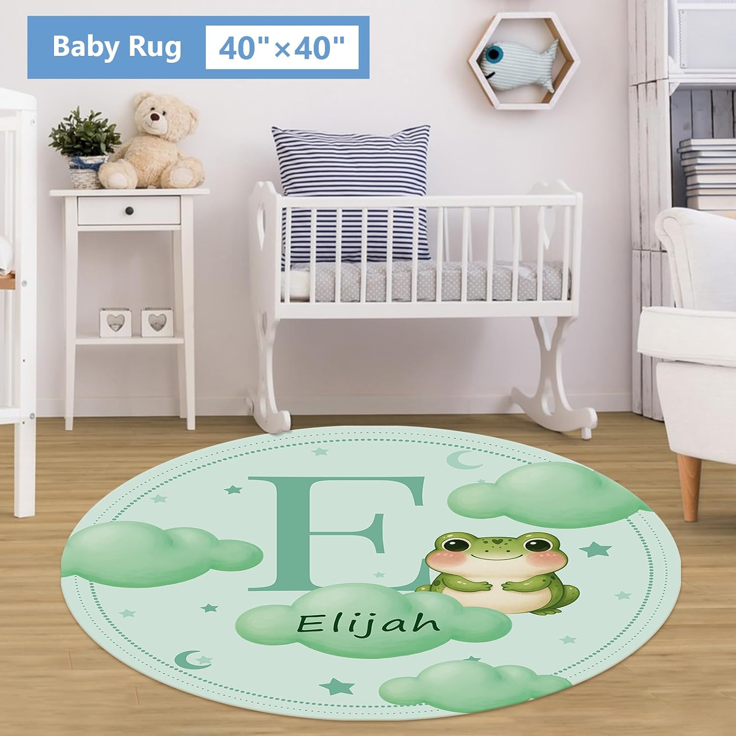 KAINSY Custom Crib Bedding Set, 5 Pcs Personalized Name Monogram Baby Crib Sets for Infants Toddlers, Green Frog Nursery Bedding Set for Boys Girls, Double Layer Baby Bedding Sets Customized Gifts