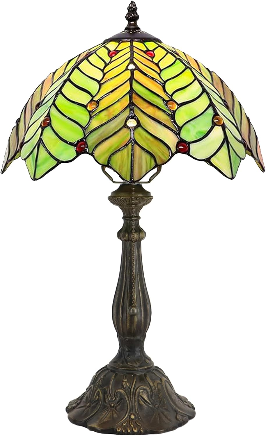 Tiffany Lamp Stained Glass Table Lamp Bedside Reading Light W12H19 Inches (Brown Green Leaf)