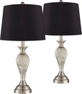 Regency Hill Arden 25' High Twist Modern Table Lamps Set of 2 Silver Brushed Nickel Finish Mercury Glass Black Shade Living Room Bedroom Bedside Nightstand House Office Home Reading Kitchen Entryway