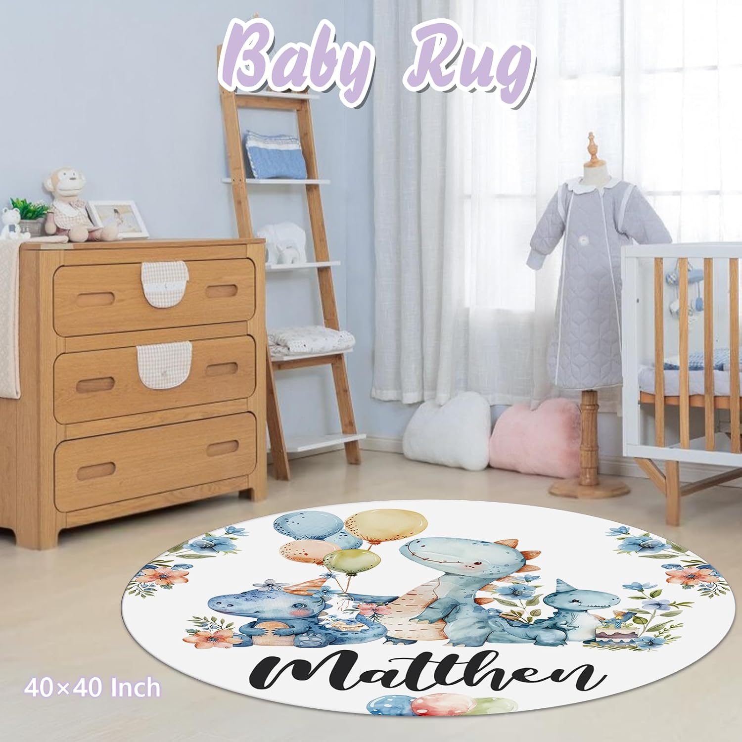 Custom Baby Crib Bedding Set, 5 PCS Personalized Name Baby Crib Sets for Girls Boys, Blue Dinosaur Theme Nursery Bedding Sets for Infant Toddler, Double Layer Flannel Bed Set Customized Gifts