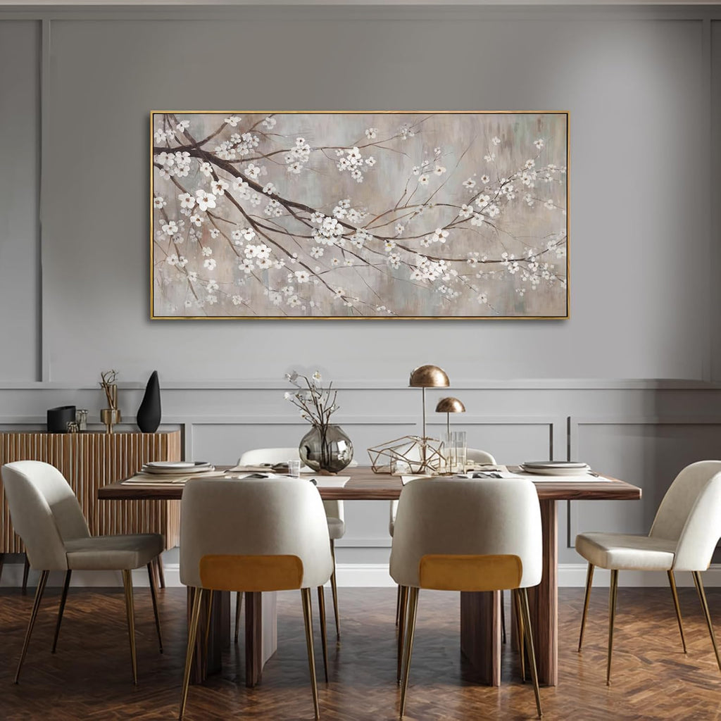 XIANSHOU Plum blossom Wall Decor White Flowers Painting on Canvas Nature Wall Art for Bedroom 24'x 48' Wall Decorations for Living Room Office