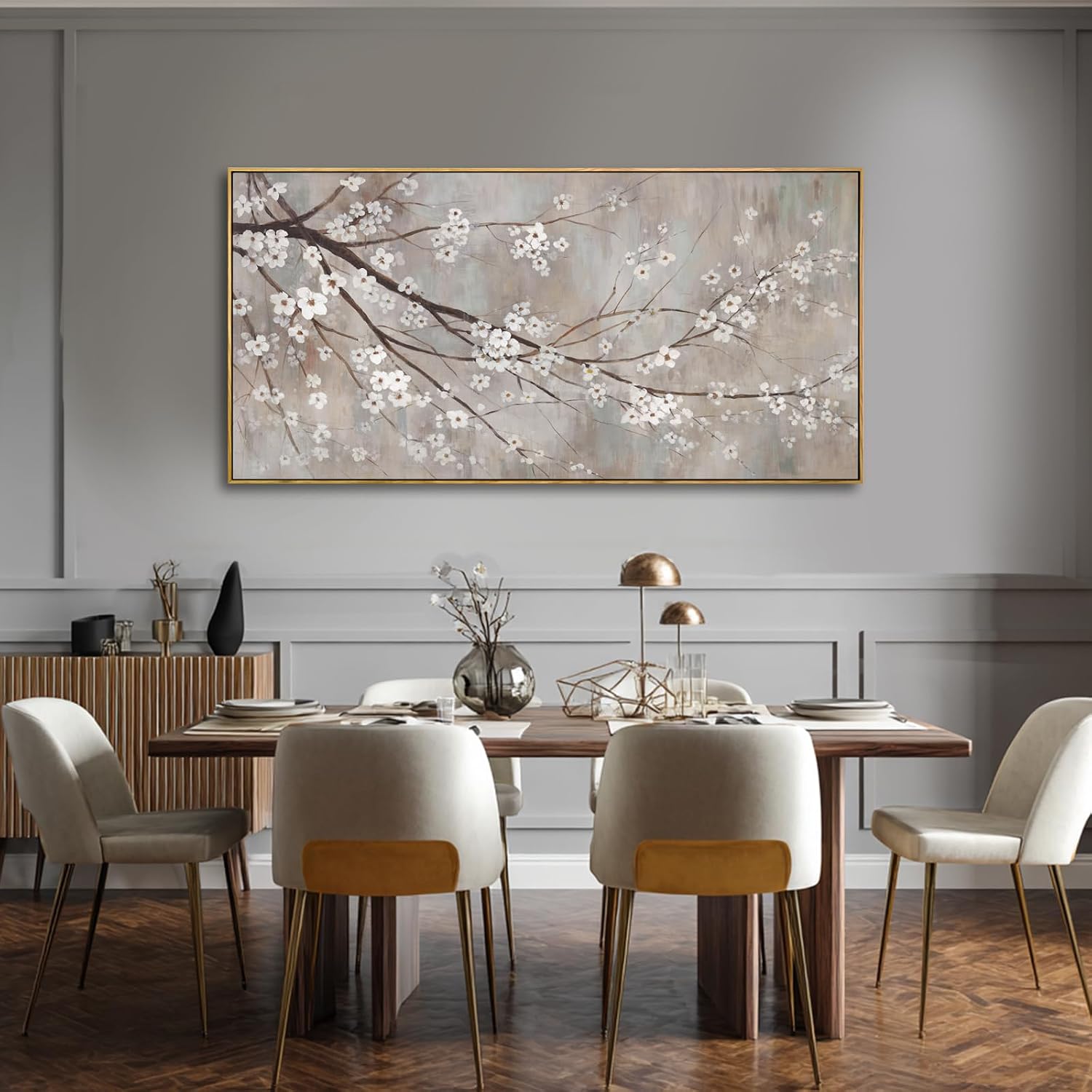 XIANSHOU Plum blossom Wall Decor White Flowers Painting on Canvas Nature Wall Art for Bedroom 24'x 48' Wall Decorations for Living Room Office
