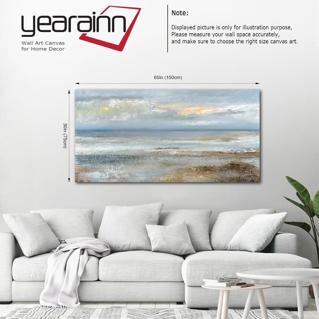 Abstract Wall Art Large Canvas Pictures Modern Blue Ocean Artwork on Canvas Prints Wall Decoration for Living Room Bedroom Bathroom Kitchen Office Home Wall Decor Framed Ready to Hang 29' x 58'