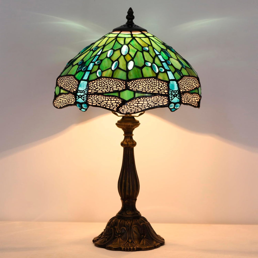 Tiffany Lamp Touch Control Table Lamp Green Stained Glass Desk Lamp 12X12X19 Inches Dragonfly Style Reading Light