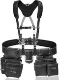 FUERI Leather Tool Belts with Suspender for Men, Heavy-Duty Durable Carpenter Tool Rig Organizer With 19 Pockets-2 Pouches, Padded Suspender, Hammer Holder, D-Loops & Foam-Padded Belt Electricians