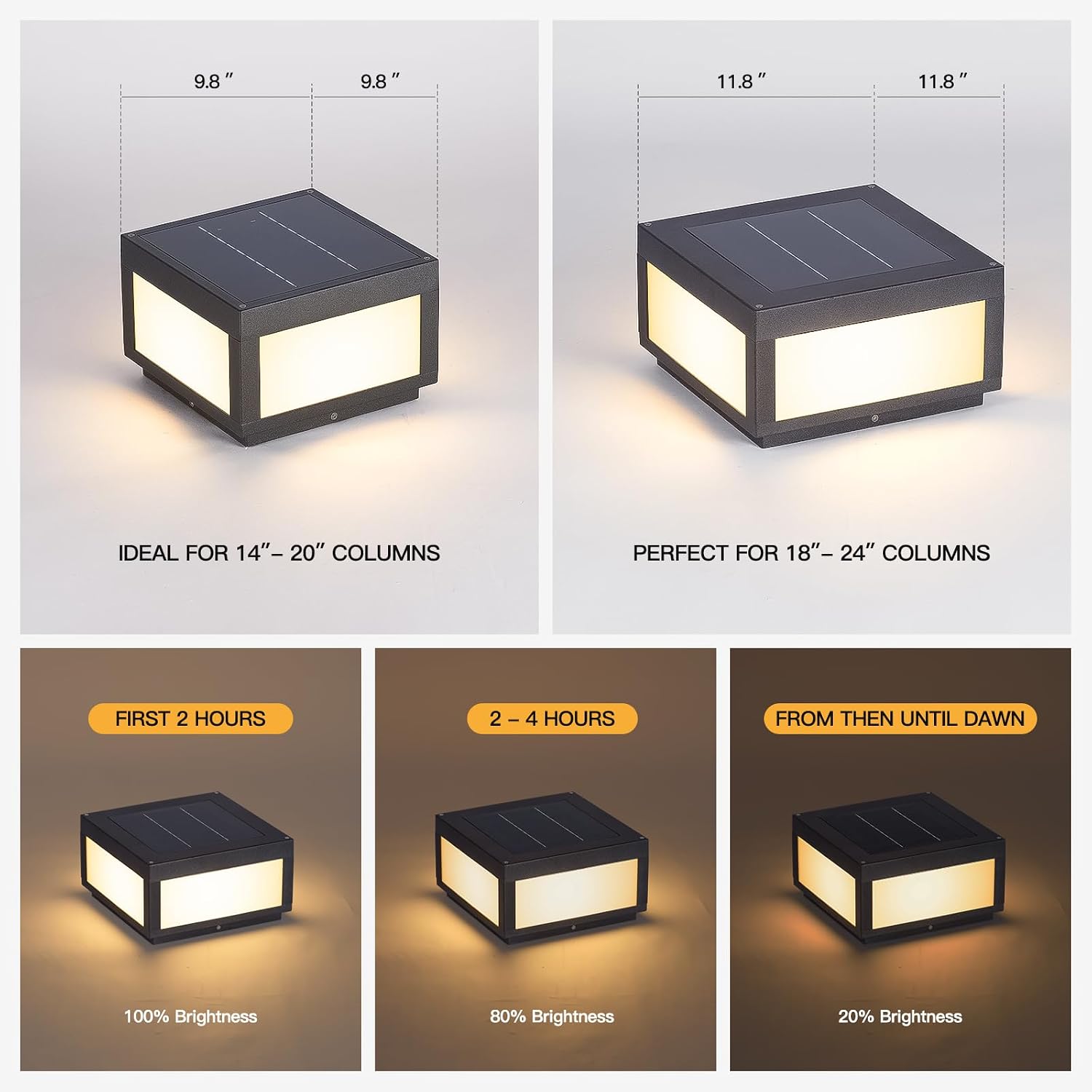 MVBT Large Solar Post Lights Outdoor, Square Solar Pillar Lights 12x12, Solar Power Column Light Waterproof, Modern Post Lamps Outdoor, Dusk to Dawn Lantern Column Lamp for Driveway Entrance Pillars