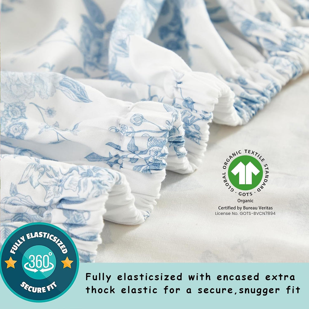 Brandream French Country Toile Crib Bedding Set for Girls Vintage Blue Grandmillennial Toile Floral Print 100% Cotton Baby Girl Nursery Bedding - 3 Pieces Ruffles Quilt,Toile Crib Sheet,Crib Bed Skirt