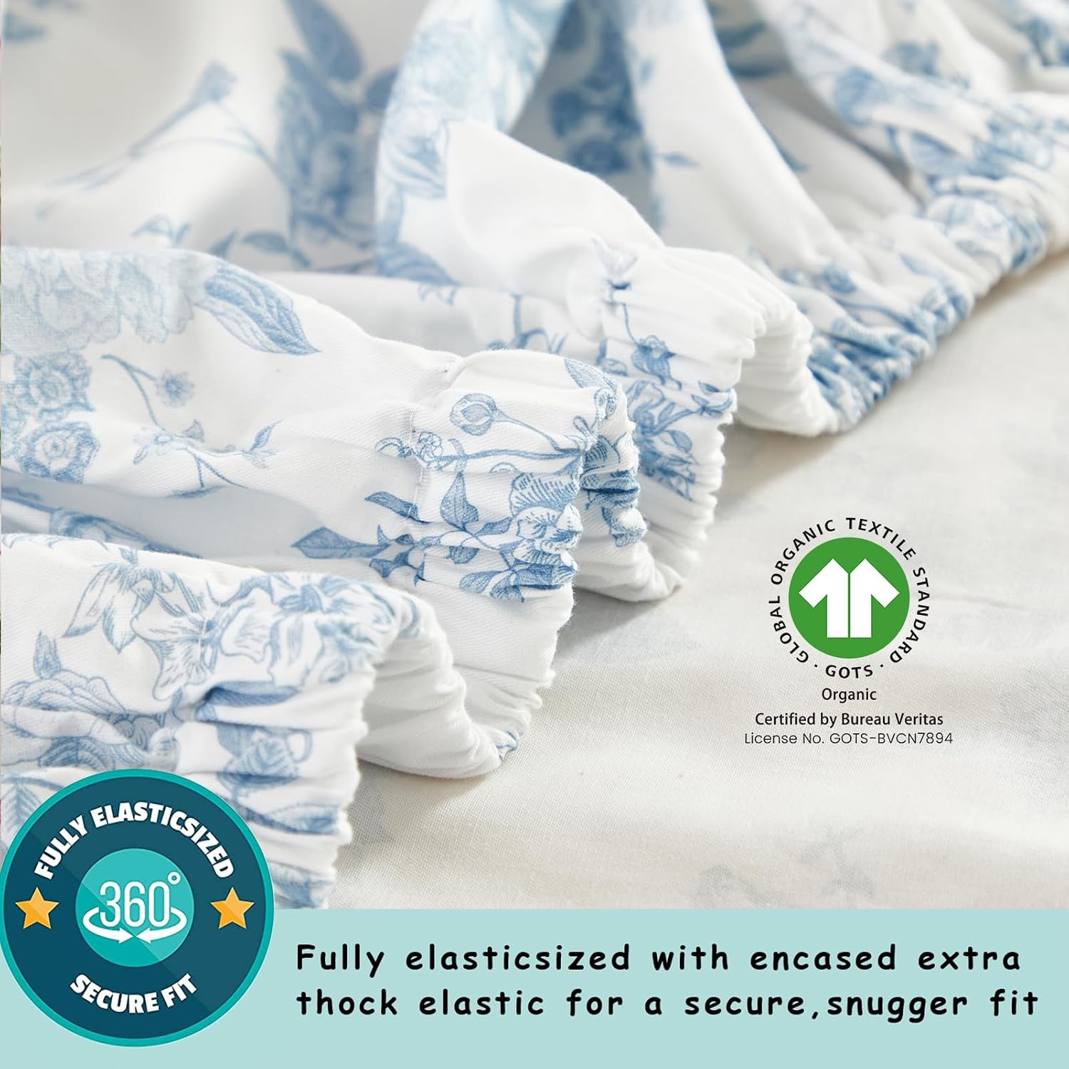 Brandream French Country Toile Crib Bedding Set for Girls Vintage Blue Grandmillennial Toile Floral Print 100% Cotton Baby Girl Nursery Bedding - 3 Pieces Ruffles Quilt,Toile Crib Sheet,Crib Bed Skirt