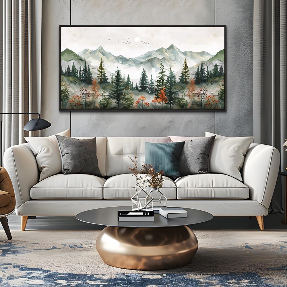ZUITINGHUA Black Framed Canvas Wall Art For Living Room Large Wall Decor For Office Bedroom Decorations Forest Mountain Pictures Modern Paintings Artworks Mural Aesthetic Home Decor 30x60 In