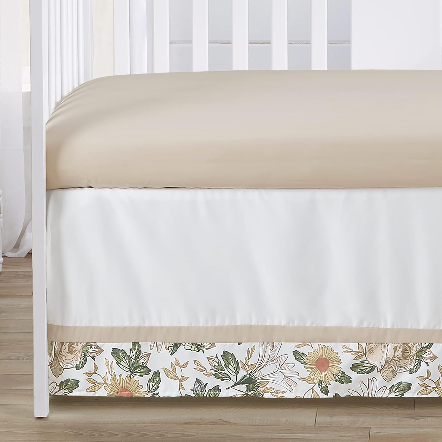 Sweet Jojo Designs 6-Piece Baby Crib Bedding Set (Blue/Yellow Vintage Floral) for Girls, Infants/Nursery incl. BreathableBaby Mesh Liner Blanket, Fitted Sheet, Skirt, Diaper Stacker (Boho Shabby Chic)