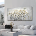 Flowers Canvas Wall Art White Paintings Grey Gold Contemporary Artwork Master Bedroom Wall Decor 29'x 58' Large Framed Art for Living Room Office Home Decor