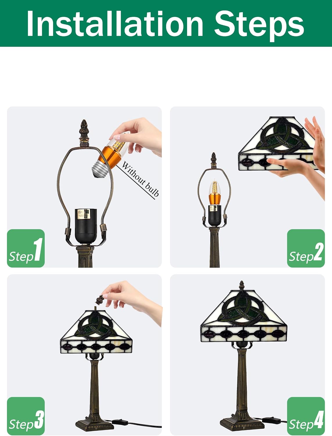 KY&BOSAM Irish Tiffany Table Lamps Round Celtic 17500 Lumens Tiffany Style Lamp Light Stained Glass Desk Lamp Shade E26 Bulb Holder Metal Base Memory Bedroom Living Room Office St Patrick's Day Decor