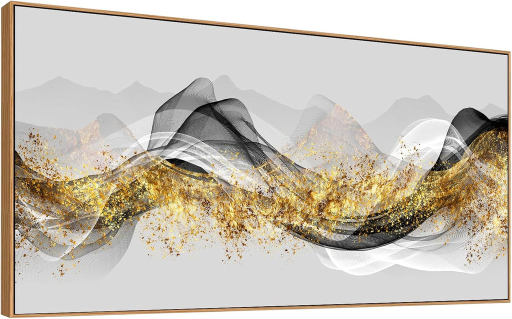 Wall Art Modern light Luxury Abstract Gold ink Landscape Canvas Wall Art for Living Room and Bedroom, Color Pictures, Artwork Home Decor Canvas Print Wall Decor Ready to Hang, 24x48inch (Framed)