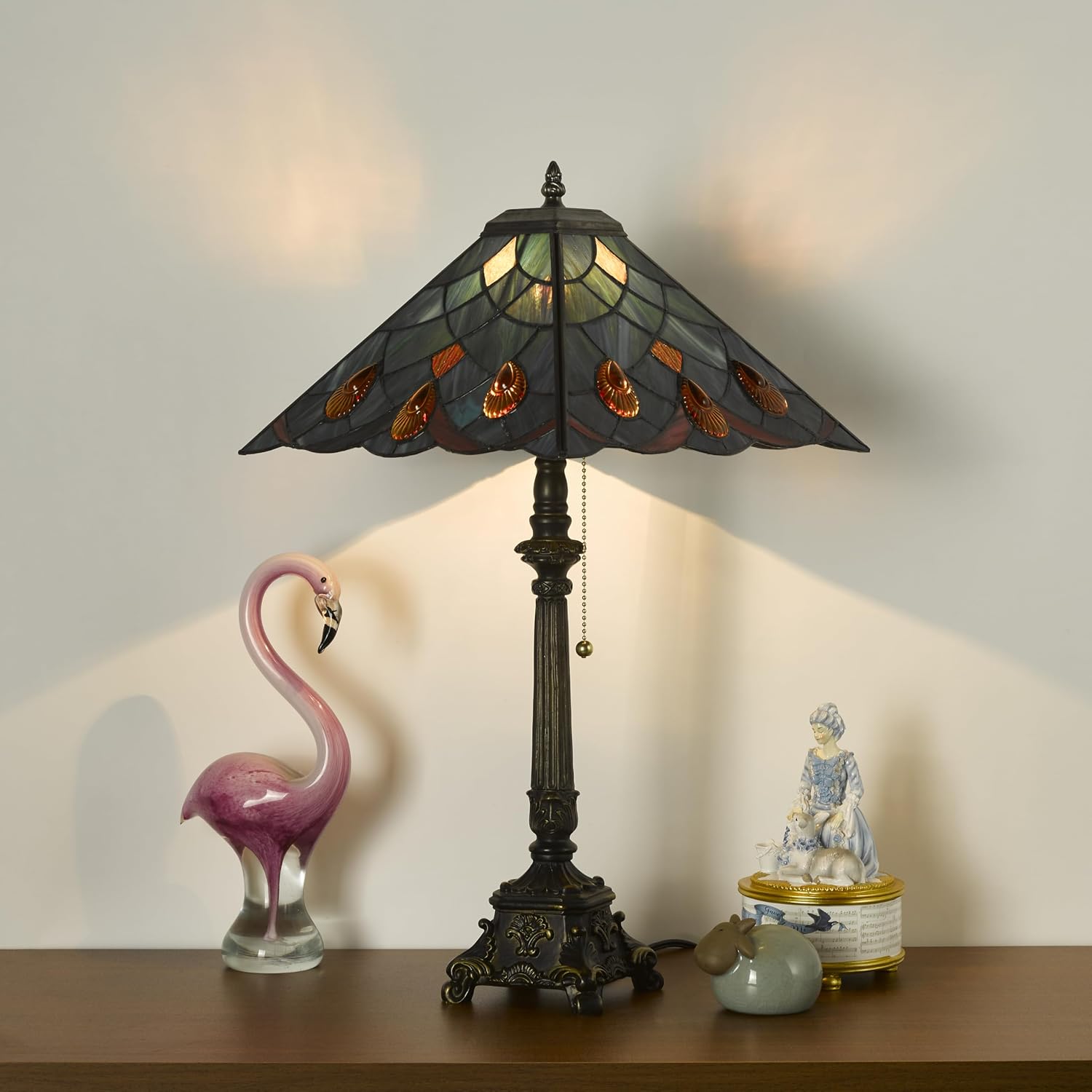 Tiffany Table Lamps Sea Blue Stained Glass Crystal Style Mission Desk Lamp 12X12X24 Inch Bronze Resin Base