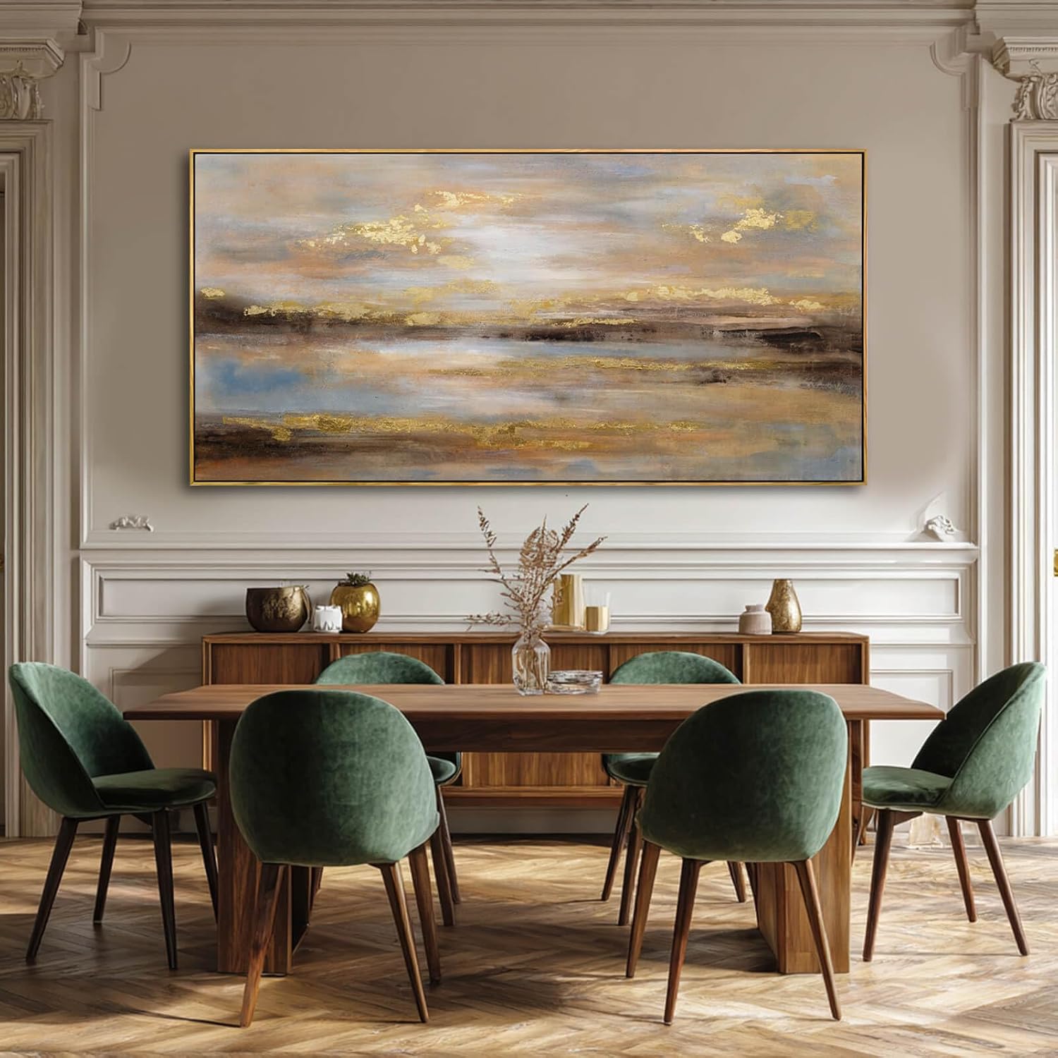 Gold Abstract Wall Art Decor Neutral Canvas Pictures Wooden Framed Wall Decor Colorful Art Prints for Living Room Dining Room Bedroom 24x48 Inch