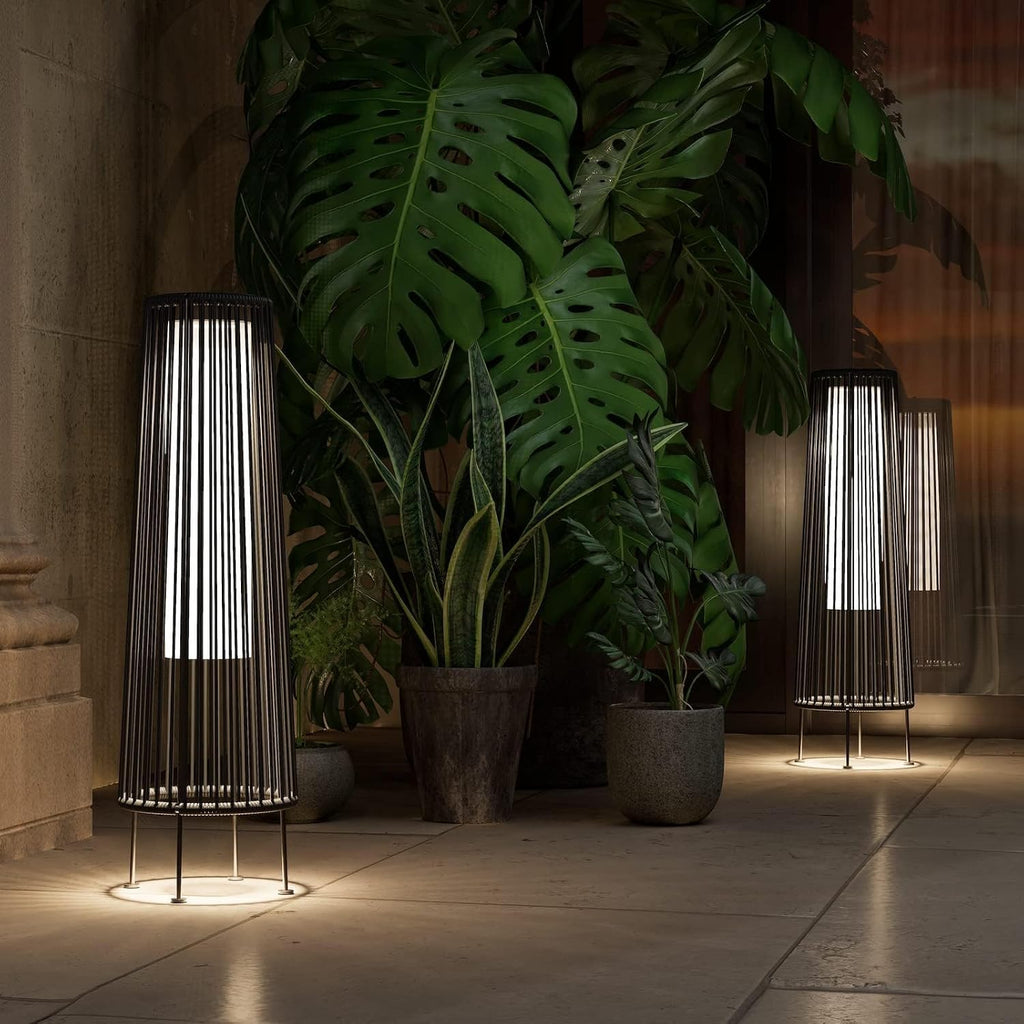 Grand patio Outdoor Floor Solar Light 2-Pack, Wicker Solar Patio Lamp Waterproof Outside Deck Lamp for Porch, Yard, Garden, Lawn Decorations - Gray, Gordes 2 PCS