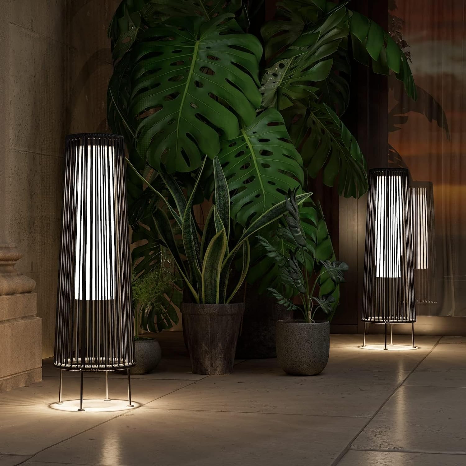 Grand patio Outdoor Floor Solar Light 2-Pack, Wicker Solar Patio Lamp Waterproof Outside Deck Lamp for Porch, Yard, Garden, Lawn Decorations - Gray, Gordes 2 PCS